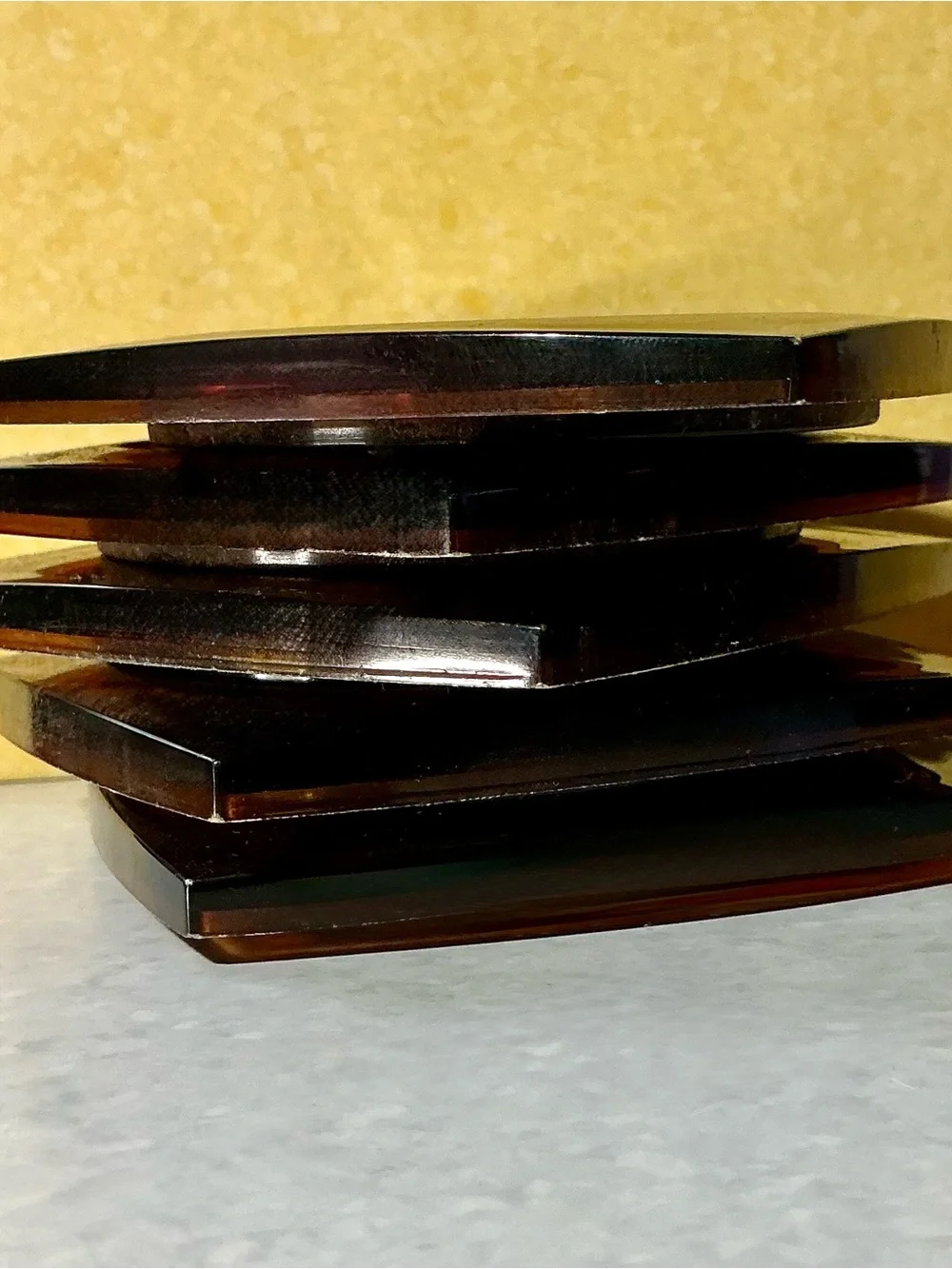 Vintage Coaster Holder Set Georges Briard Faux Tortoise Shell Lucite Raffia MCM